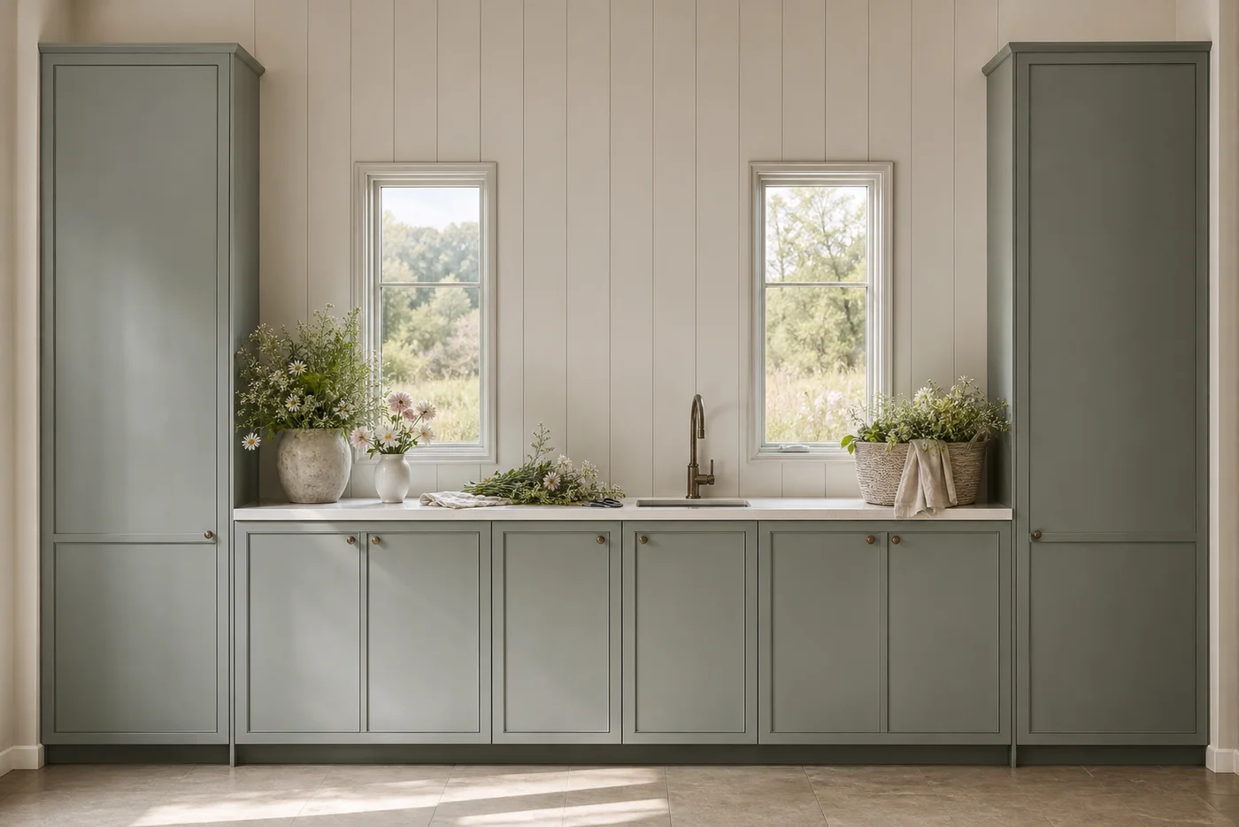 Grassland collection interior featuring Ivern cabinet and quartz products