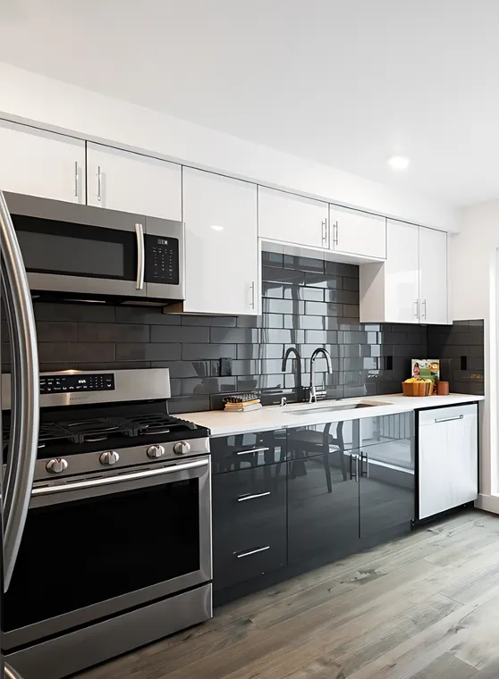 Completed kitchen or home project featuring Glossy White, Metallic Grey