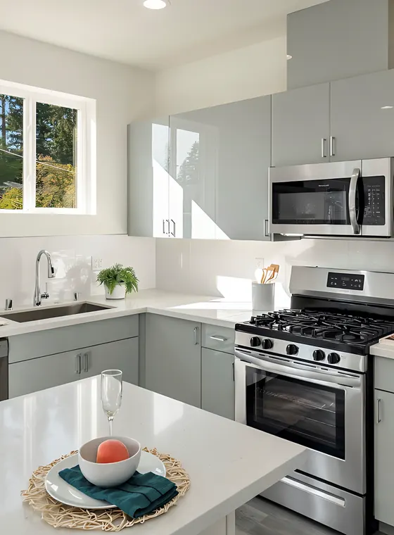 Completed kitchen or home project featuring Metallic Grey, Glossy White