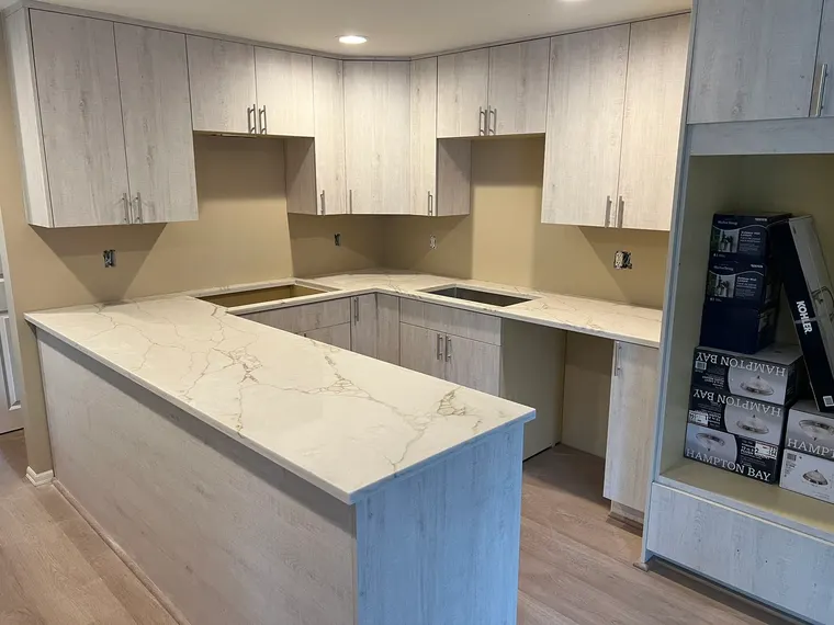 Completed kitchen or home project featuring Metallic White, White Oak