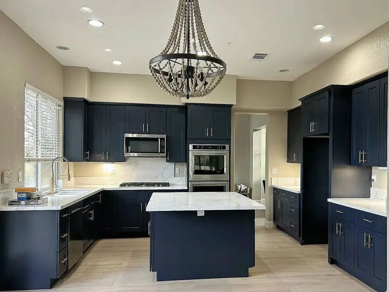 Completed kitchen or home project featuring Blue Shaker
