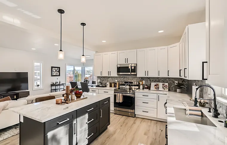 Completed kitchen or home project featuring White Shaker, Charcoal Shaker