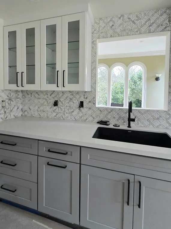 Completed kitchen or home project featuring White Shaker, Lava Grey