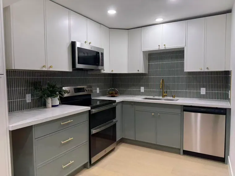 Completed kitchen or home project featuring Slim Simply White, Slim Pine Green