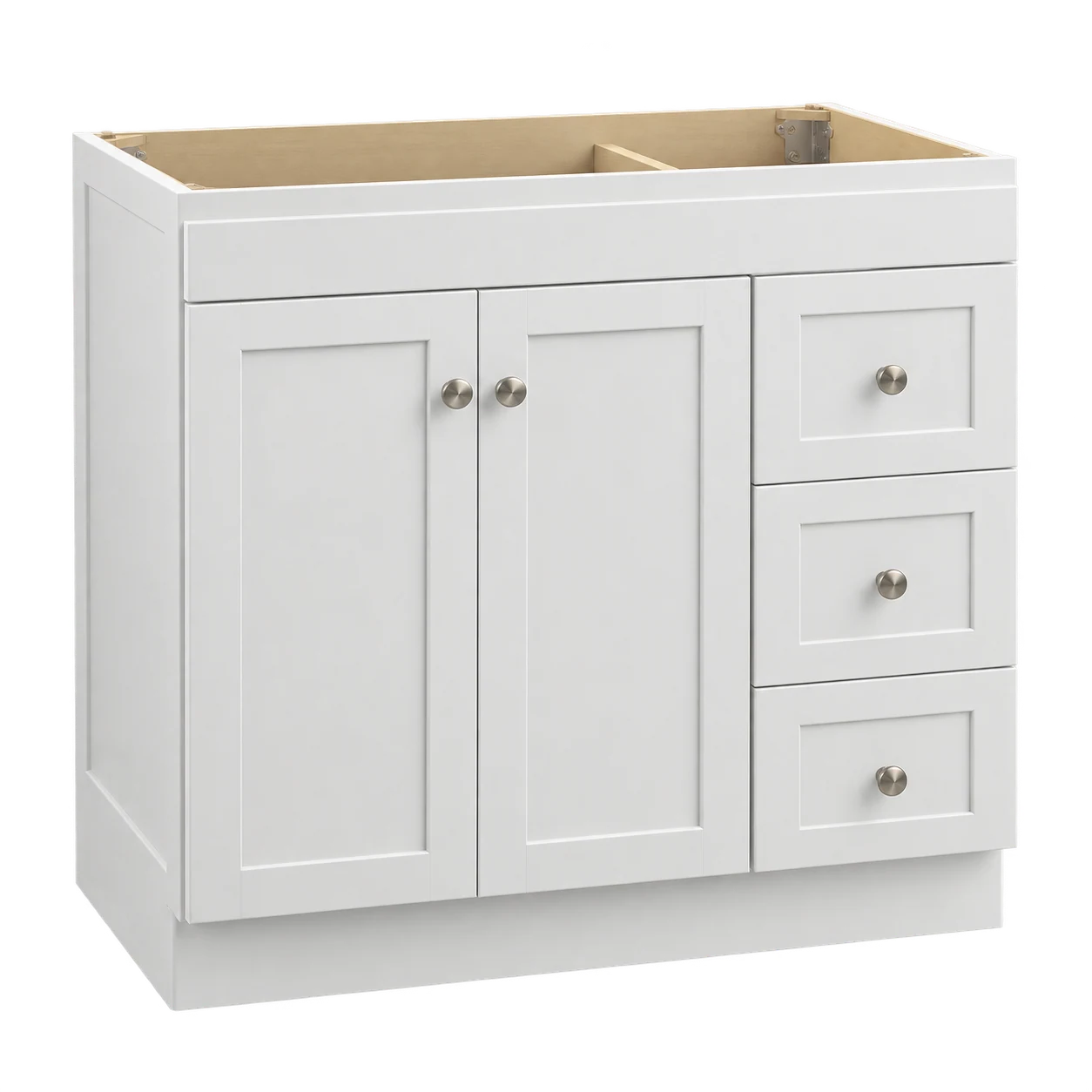 White Shaker right-drawer bathroom vanity configuration