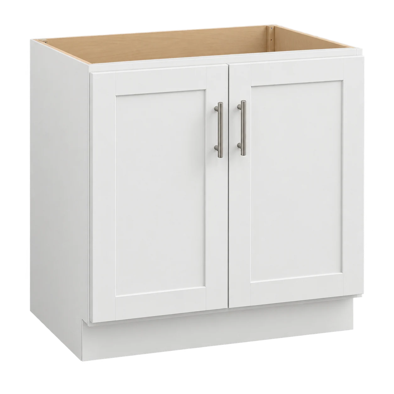 White Shaker two-door base cabinet configuration